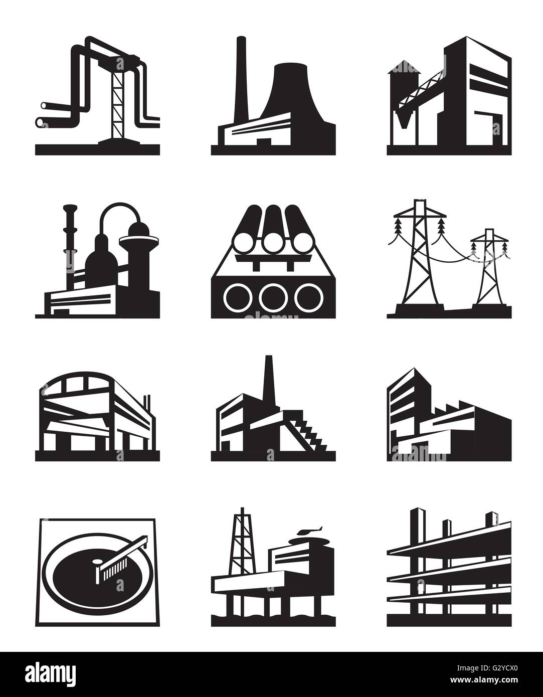 Different types of industrial construction vector illustration Stock