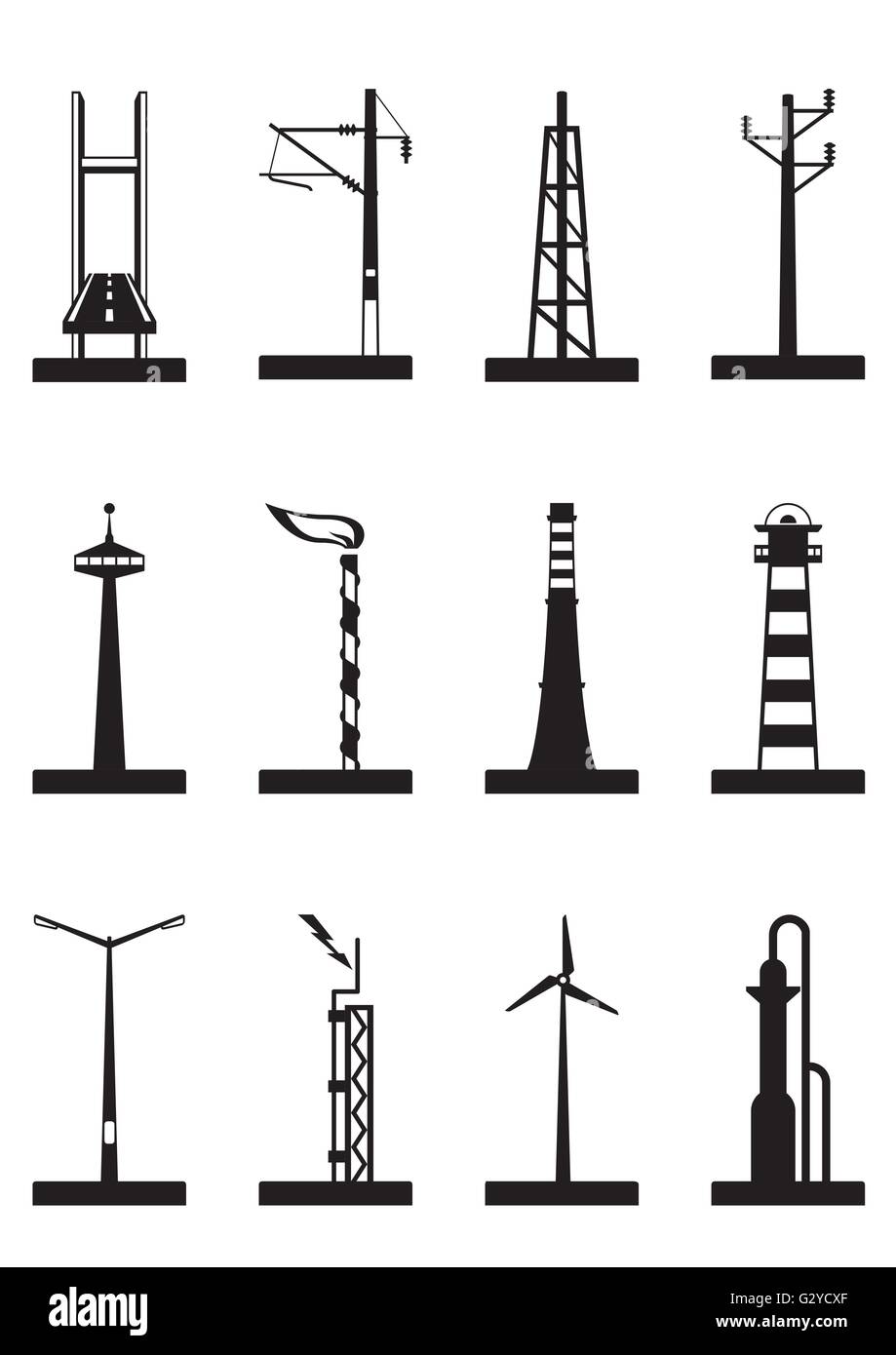 Industrial towers, poles and chimneys - vector illustration Stock Vector