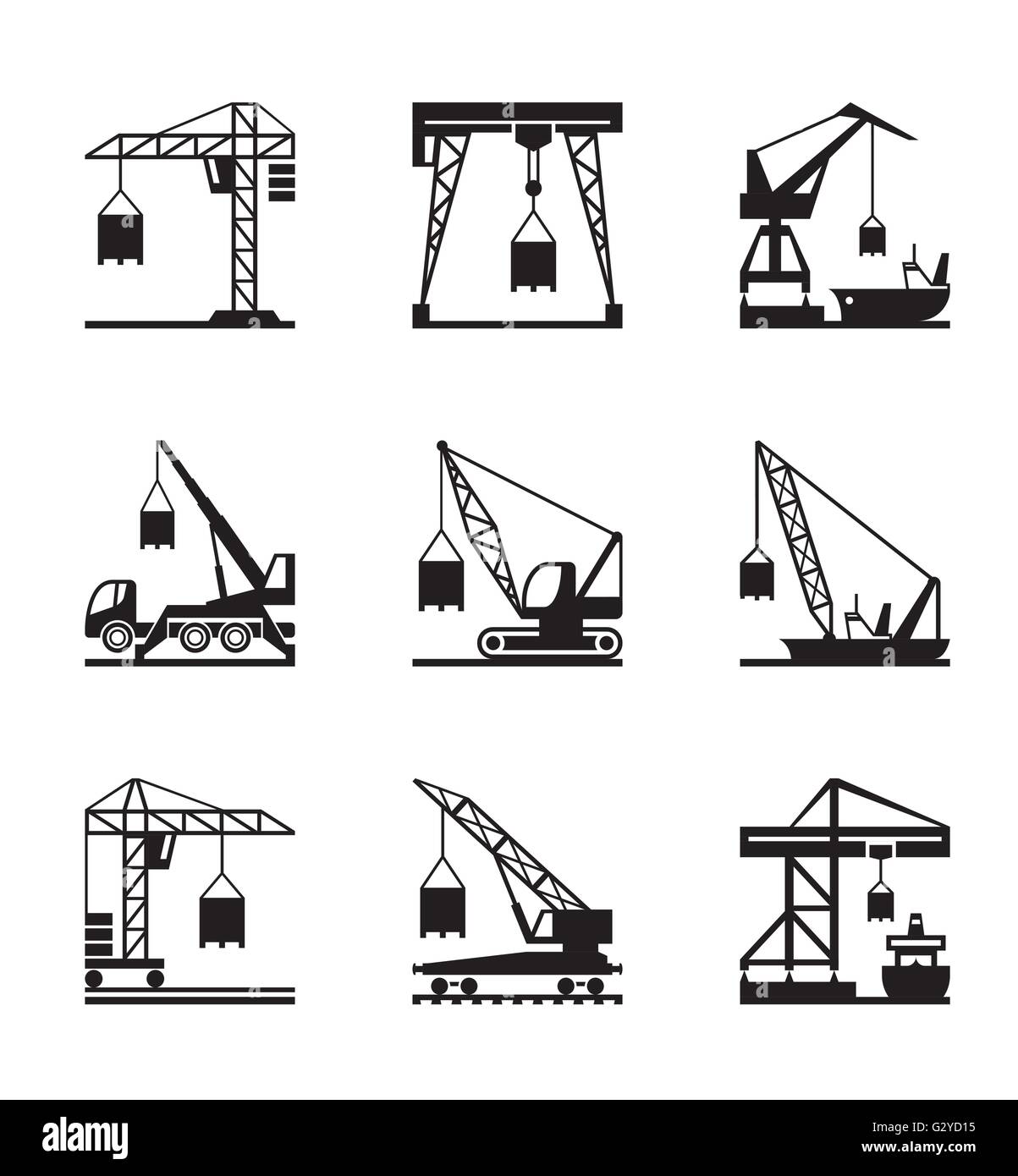 Various types of cranes - vector illustration Stock Vector