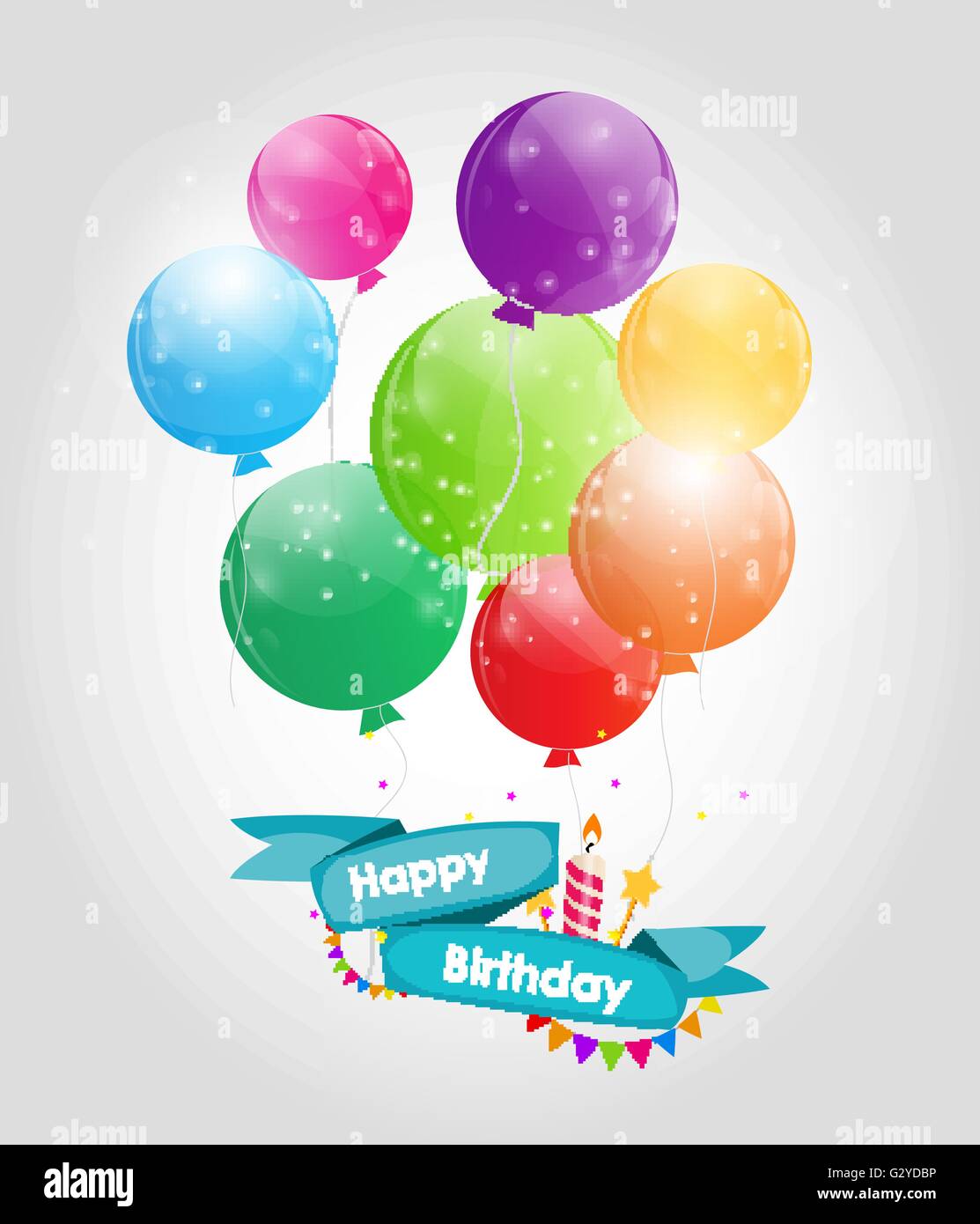 Happy Birthday Card Template with Balloons Vector Illustration Stock ...