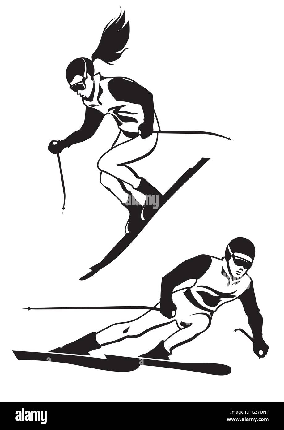 Two skiers on track - vector illustration Stock Vector Image & Art - Alamy