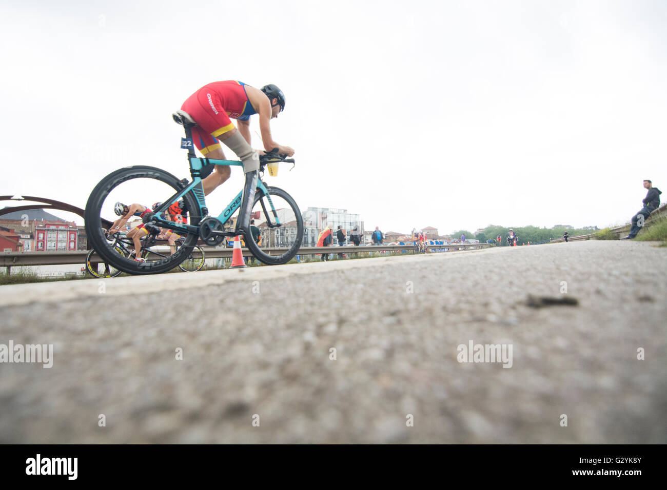 Aviles, Spain. 4th June, 2016. Athletes during the paradhuatlon category of 2016 Aviles ITU Duathlon World Championships at Center Niemeyer on June 4, 2016 in Aviles, Spain. Credit: David Gato/Alamy Live News Stock Photo
