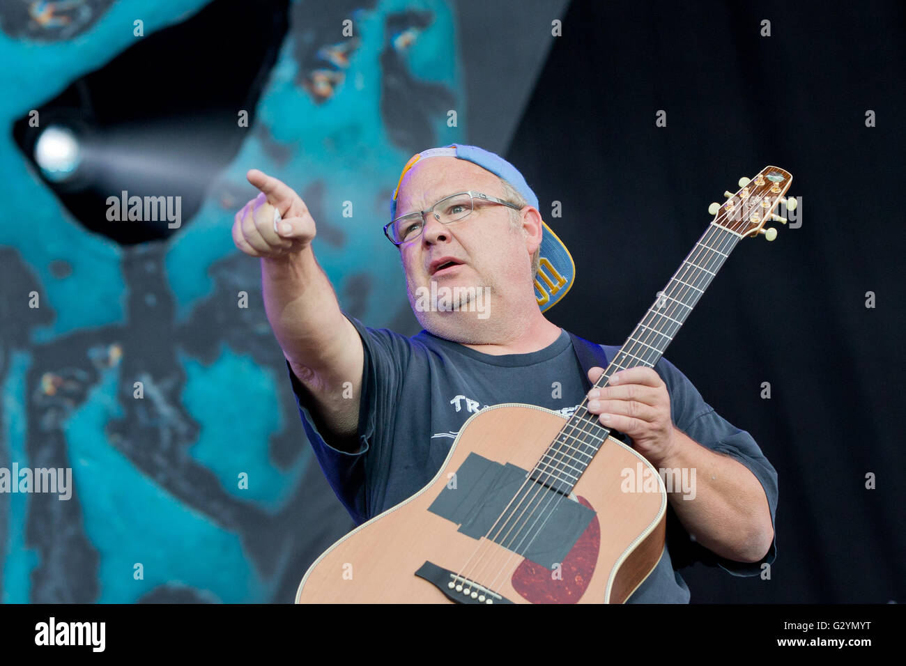 Nuremberg, Germany. 04th June, 2016. US singer and actor Kyle Gass of the band Tenacious D. performs on stage at the 'Rock im Park' (Rock in the Park) music festival in Nuremberg, Germany, 04 June 2016. More than 80 bands are set to perform at the festival until 05 June. Photo: DANIEL KARMANN/dpa/Alamy Live News Stock Photo