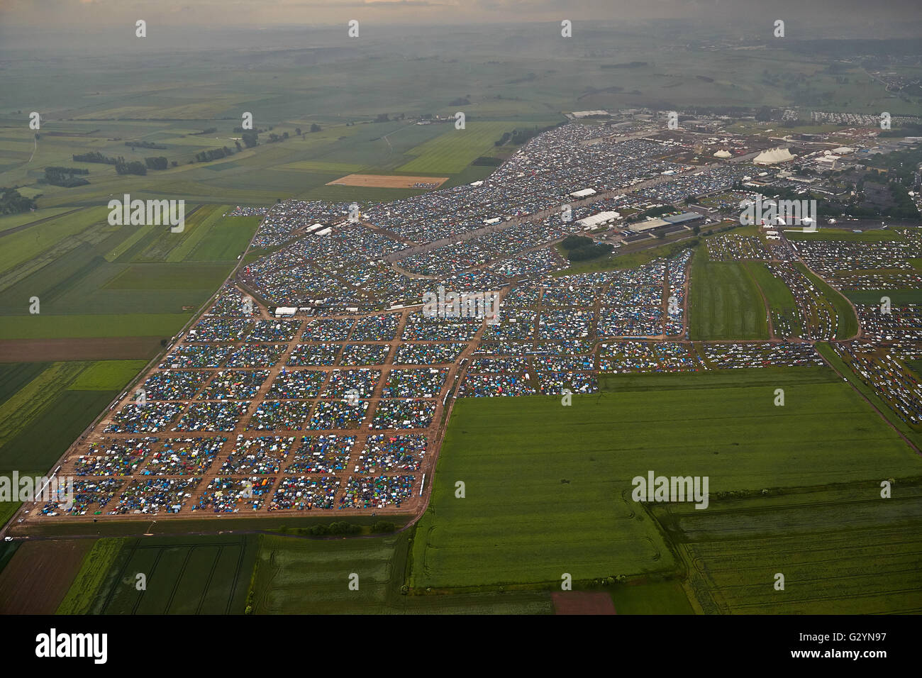 Mendig, Germany. 04th June, 2016. Aerial view of camping area on the  grounds of the 'Rock am Ring' (Rock at the Ring) music festival in Mendig,  Germany, 04 June 2016. The festival