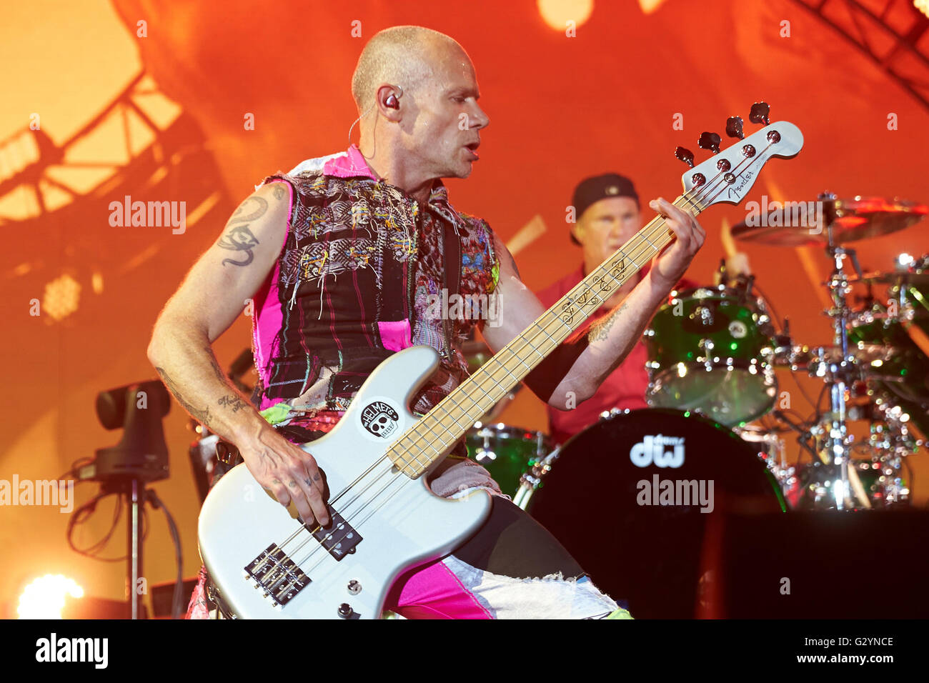 Mendig, Germany. 04th June, 2016. Bassist Michael 'Flea' Balzary of US rock  band Red Hot Chili Peppers performs on stage at the 'Rock am Ring' (Rock at  the Ring) music festival in