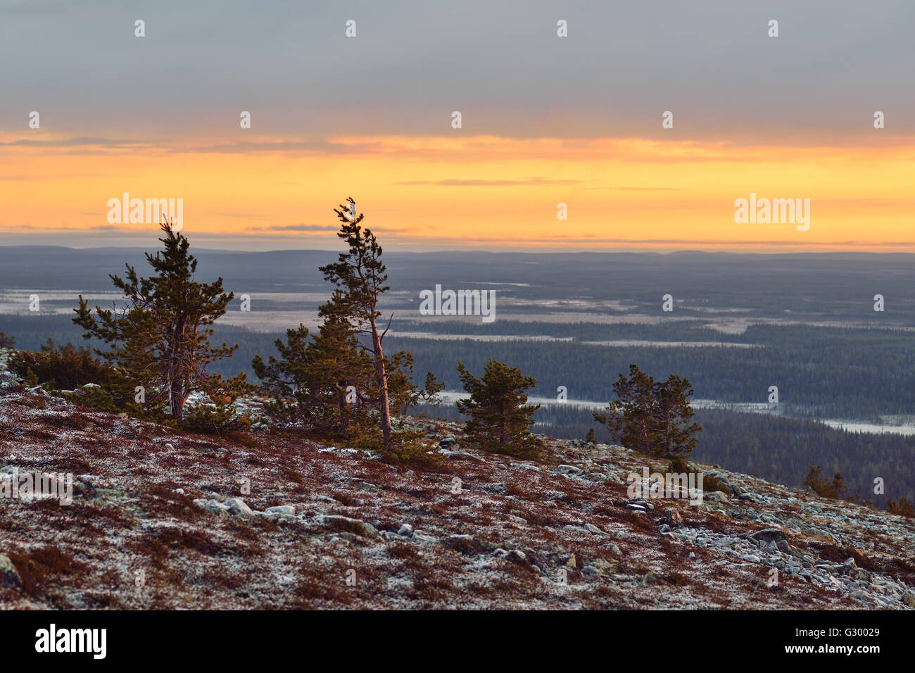 Evening scenery from a mountain in Lapland, Finland Stock Photo