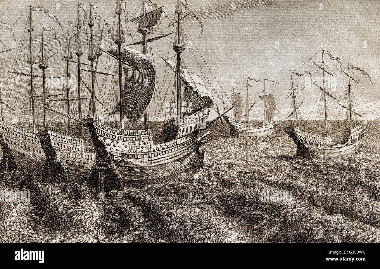 English sailing boats, 16th century Stock Photo