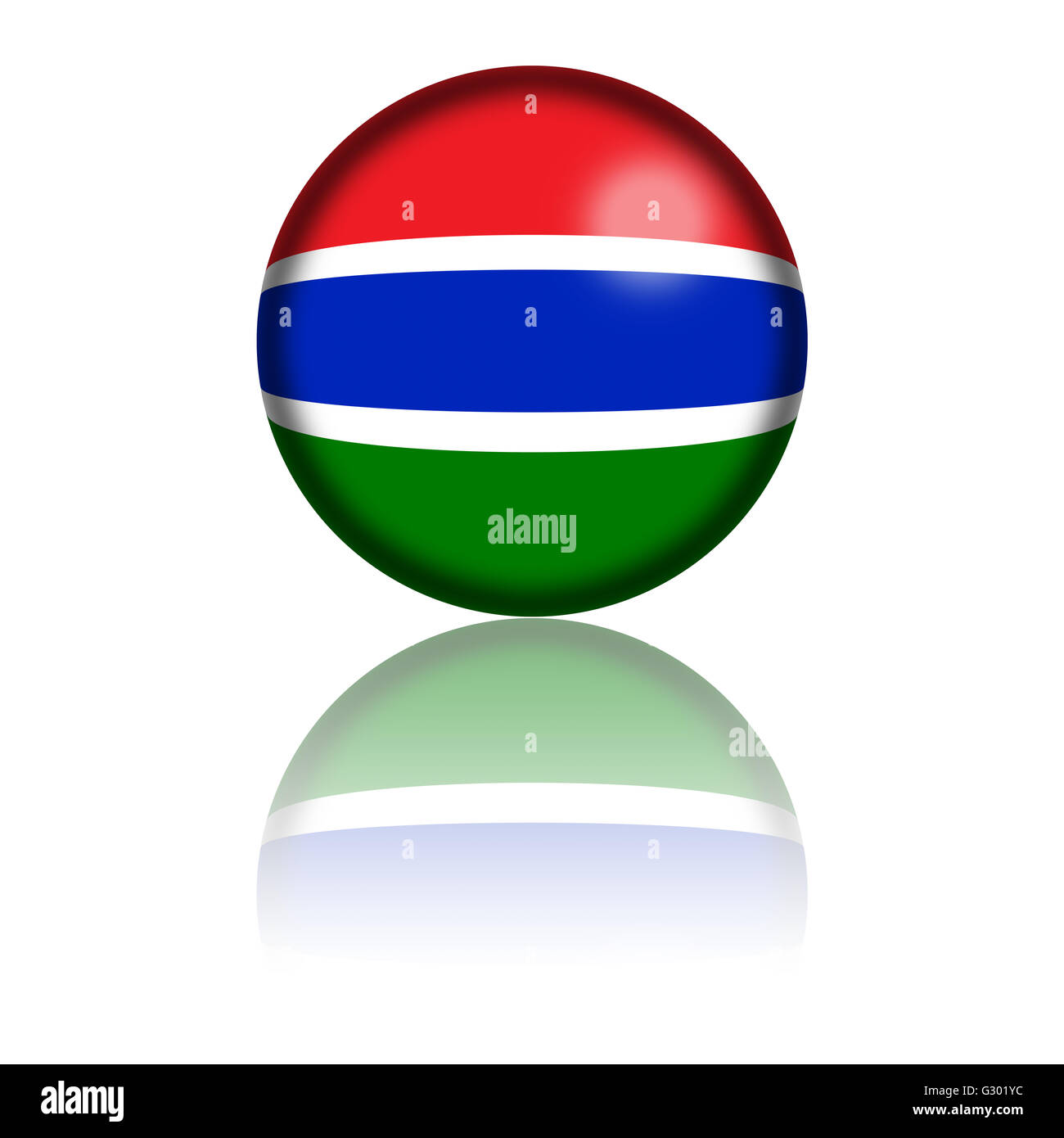 3D sphere or badge of Gambia flag with reflection at bottom Stock Photo ...