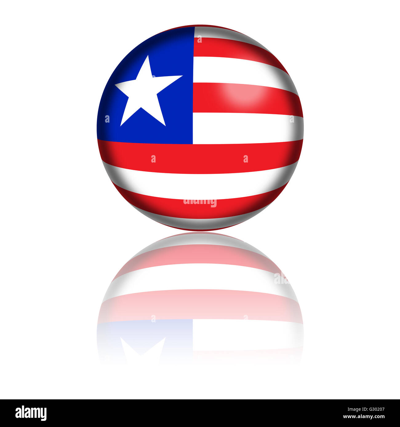 3D sphere or badge of Liberia flag with reflection at bottom Stock ...