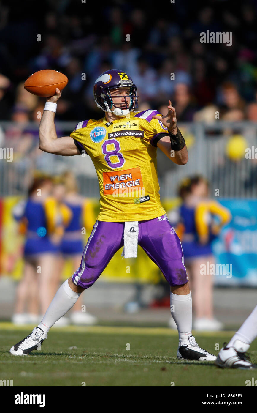 American football, QB Christoph Gross, No. 8 Vikings, passes the ball