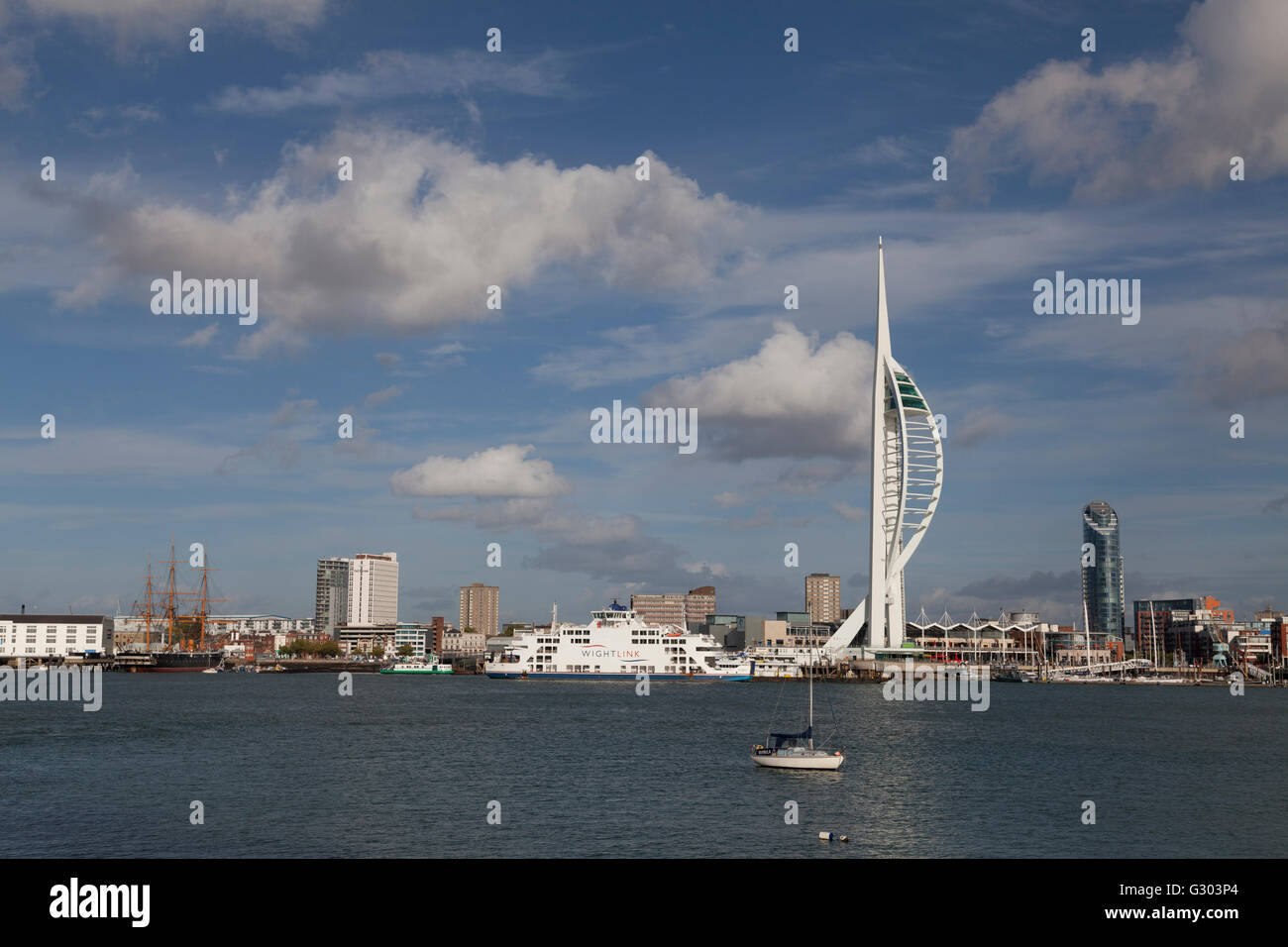 Portsmouth harbour frontage with Spinnaker Tower, Portsmouth, England, United Kingdom, Europe Stock Photo