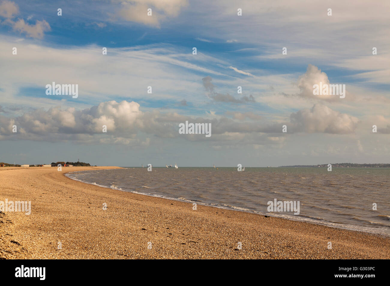 The sweep of Stokes Bay pebble beach at Alverstoke, Gosport, England