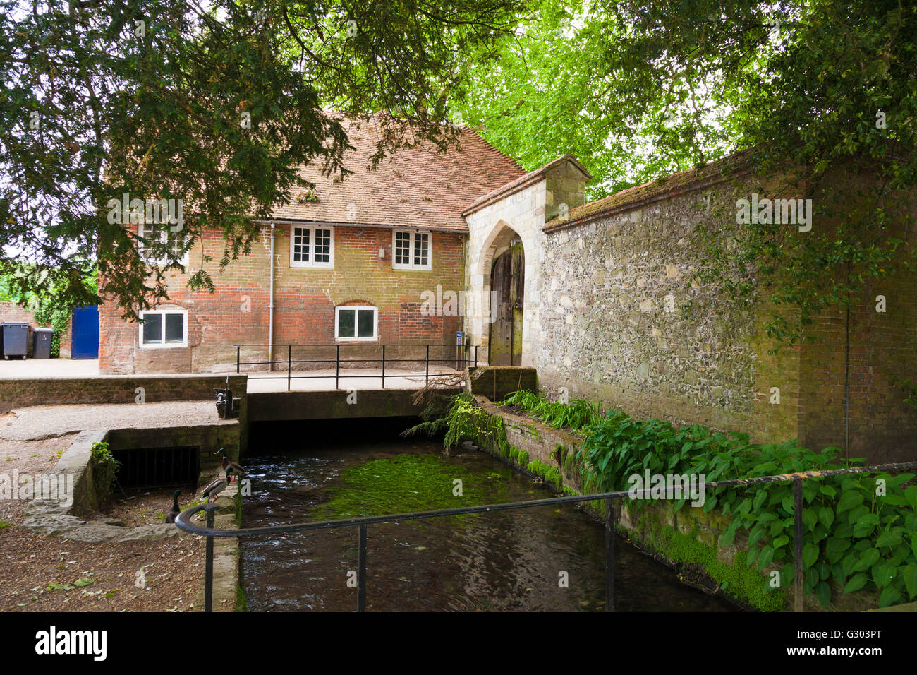River running through Warden's Garden, Winchester College, Winchester