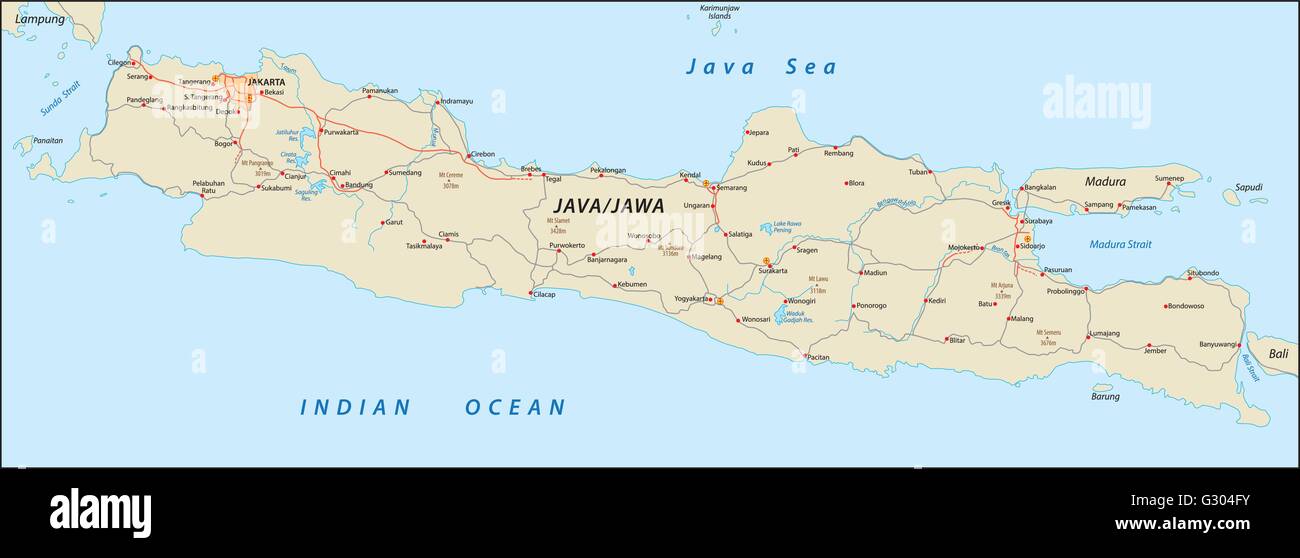 vector road map of the Indonesian Iceland java Stock Vector