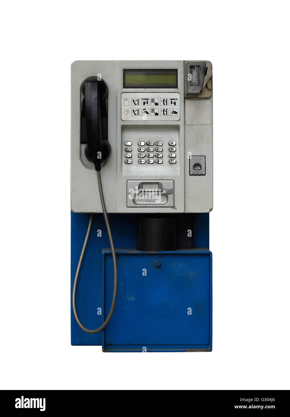 Old pay phone on white background Stock Photo - Alamy
