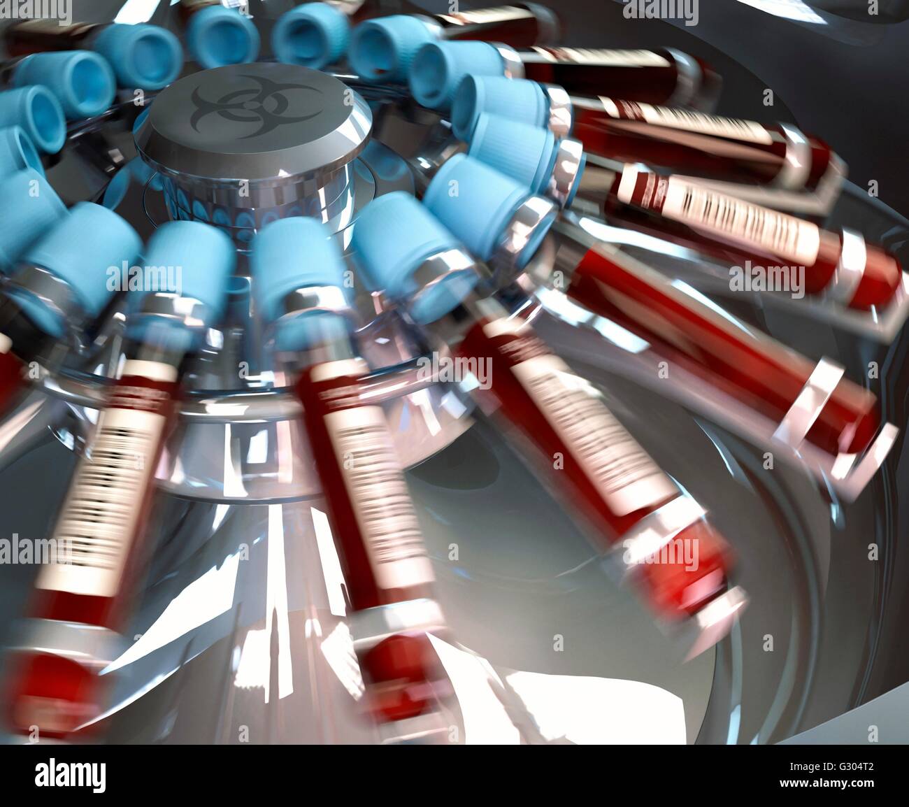Blood samples in vials on a centrifuge machine Stock Photo 105109986