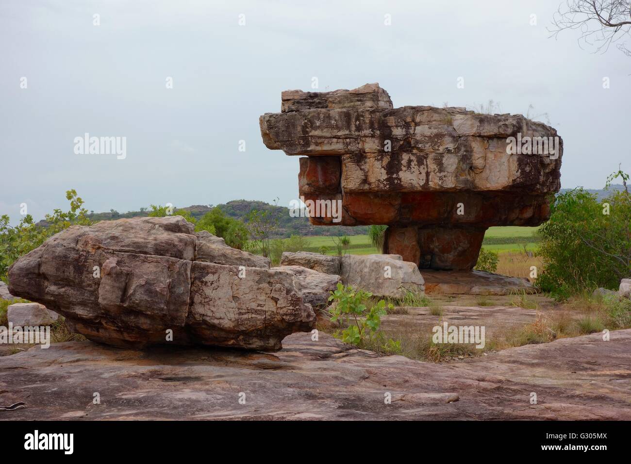 Aboriginal cave paintings on a rock known as Jabiru Dreaming, Kakadu National Park, Northern Territory, Australia Stock Photo