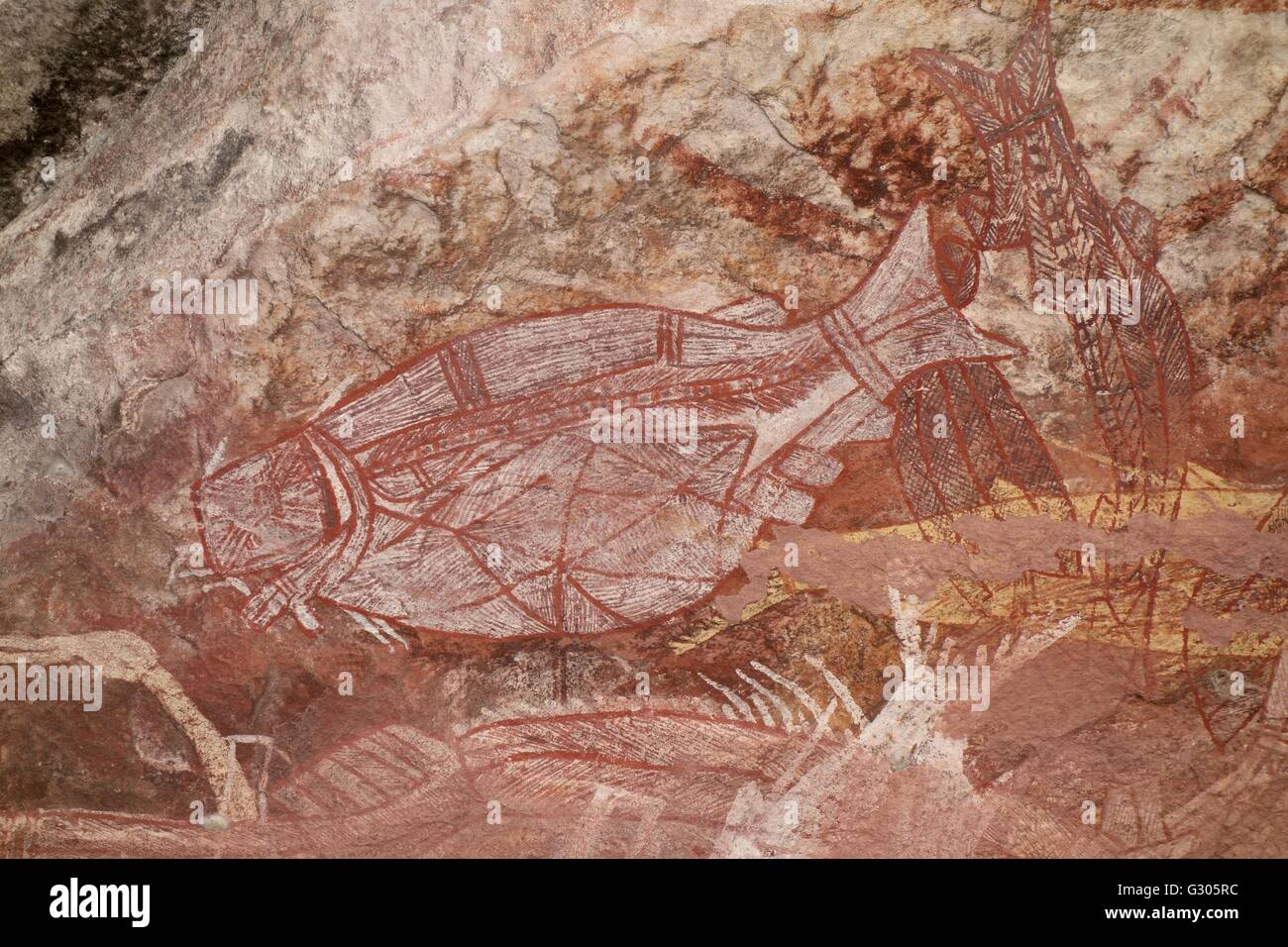 Aboriginal cave paintings at Injalak Hill at Gunbalanya (Oenpelli) in West Arnhem Land, Northern Territory, Australia Stock Photo