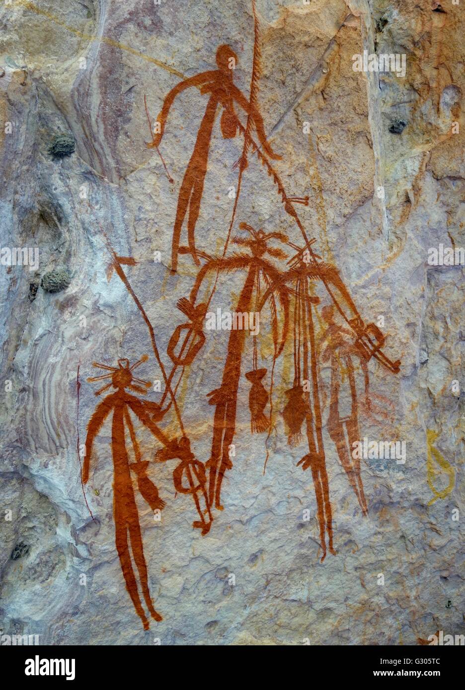 Aboriginal cave paintings at Injalak Hill at Gunbalanya (Oenpelli) in West Arnhem Land, Northern Territory, Australia Stock Photo