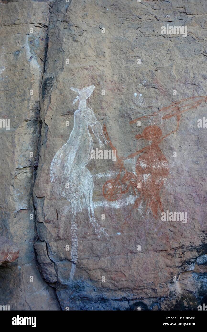 Cave paintings at Nourlangie Rock (Burrunggui), Kakadu National Park, Northern Territory, Australia Stock Photo