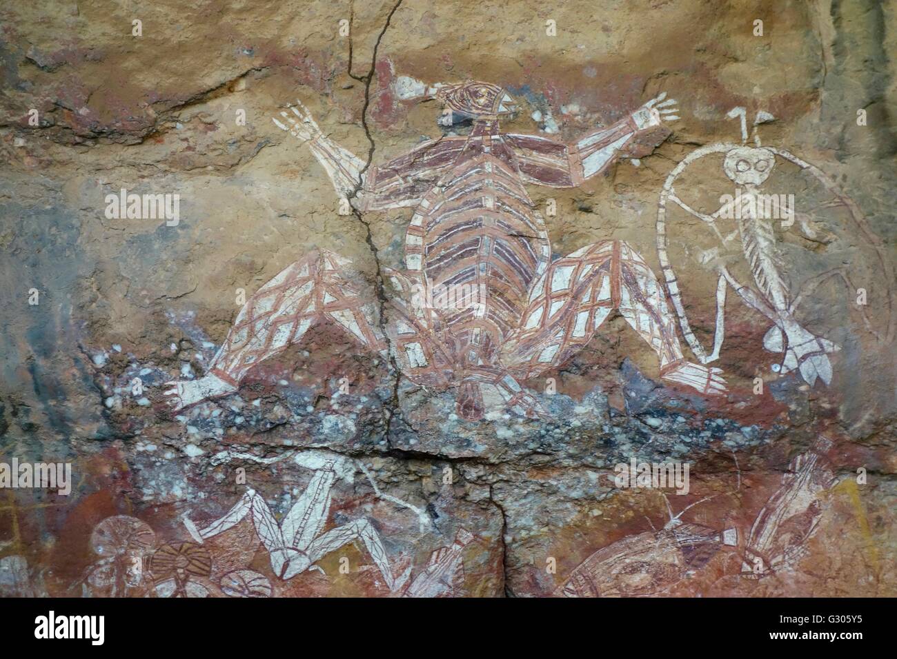 Cave paintings of an X-ray figure at Nourlangie Rock (Burrunggui), Kakadu National Park, Northern Territory, Australia Stock Photo