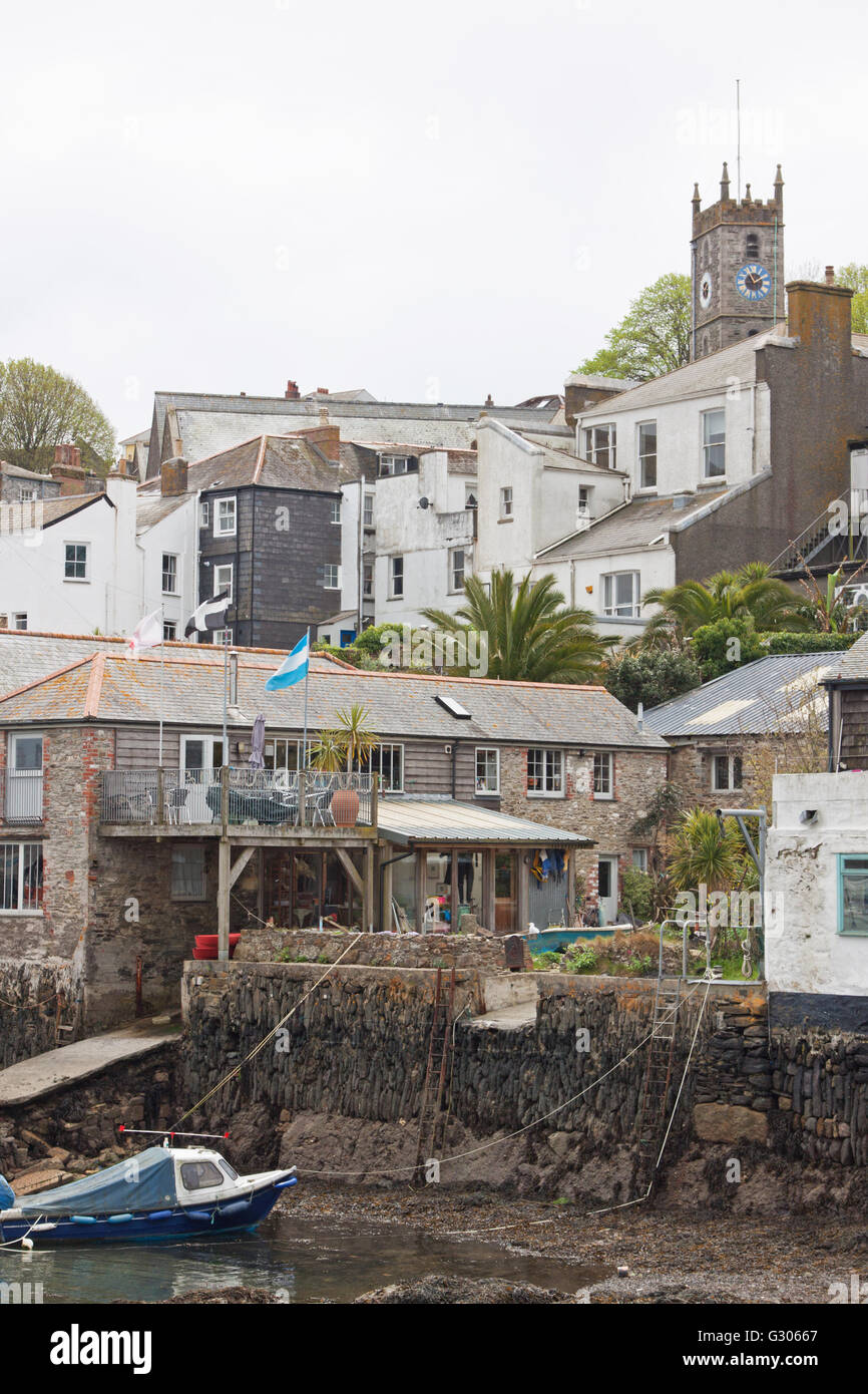 Housing overlooking Falmouth harbour below the 17th century King Charles the Martyr parish church Stock Photo