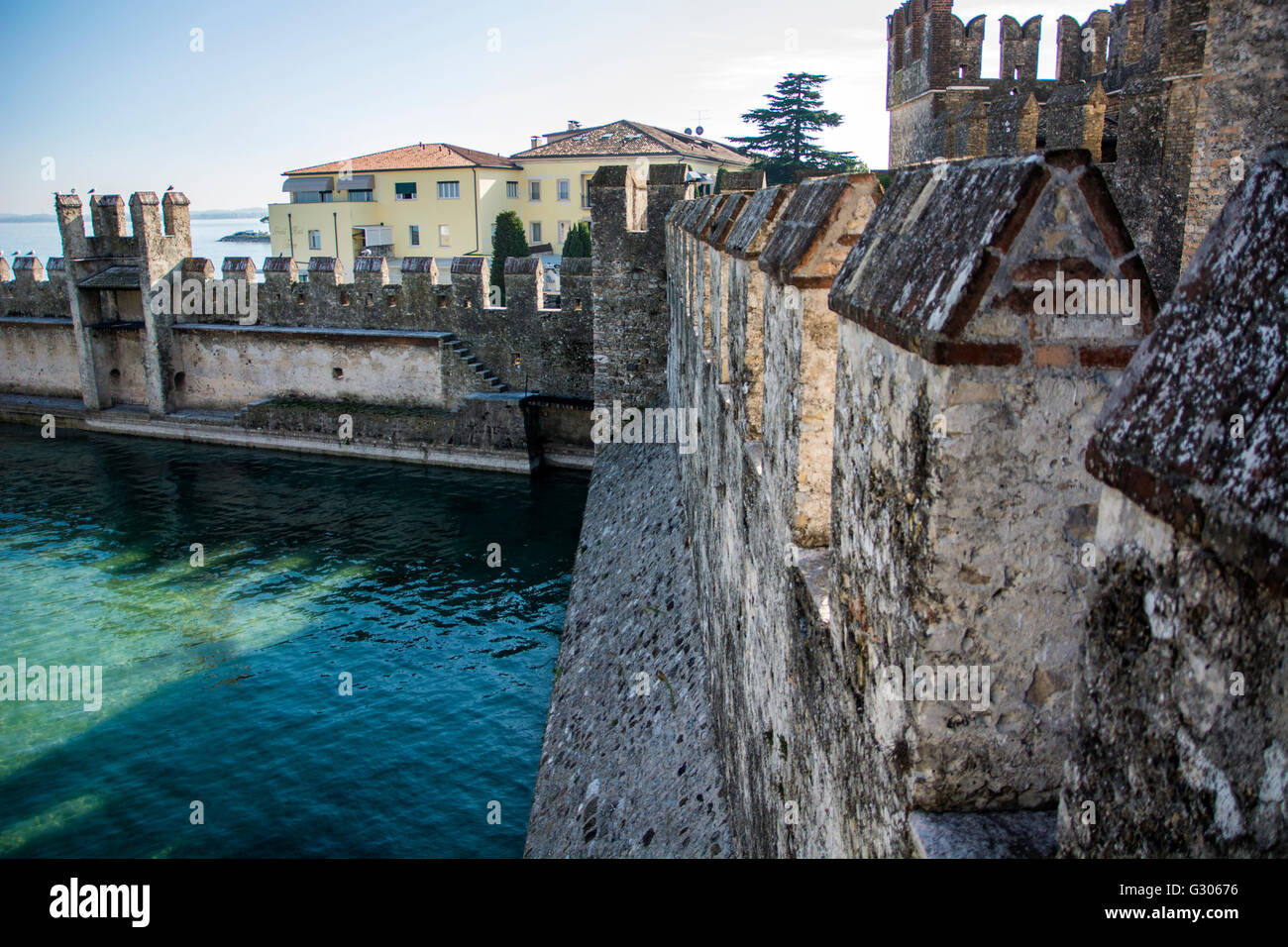 Old walls around Sirmione, italian town on Lake Garda. Historical view of Italy Stock Photo