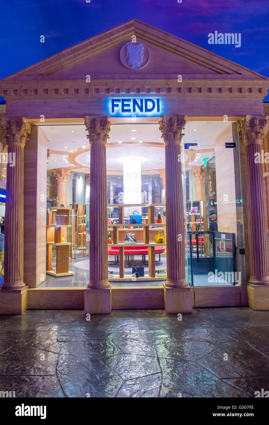 LAS VEGAS - APRIL 13 : Exterior Of A Fendi Store In Caesars Palace Hotel In  Las Vegas On April 13 , 2016. Fendi Is A Multinational Luxury Goods Brand  Owned By