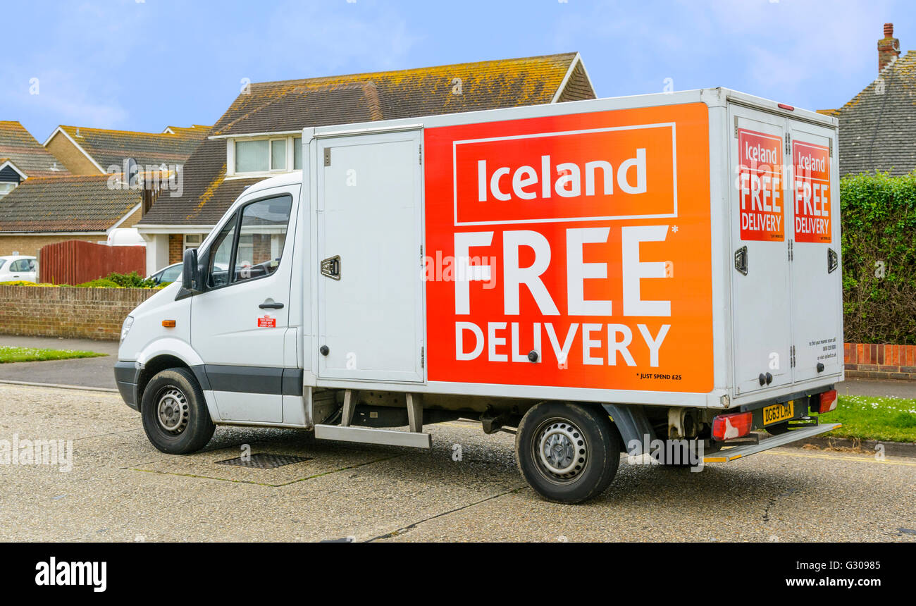 Iceland food delivery van on a residential road in England, UK Stock Photo -