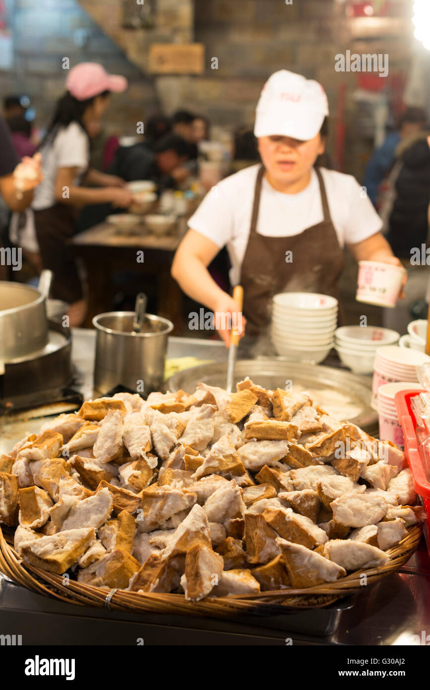 Stinky tofu in under cover market, Jiufen, Taiwan, Asia Stock Photo