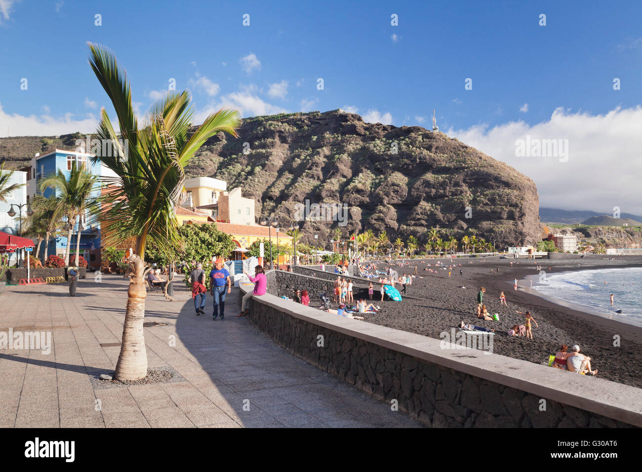 Promenade at the beach of Puerto de Tazacorte, La Palma, Canary Islands, Spain, Atlantic, Europe Stock Photo