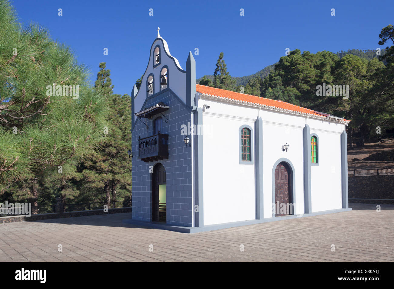 Ermita Virgen del Pino chapel, Canary Pine, near El Paso, La Palma, Canary Islands, Spain, Europe Stock Photo