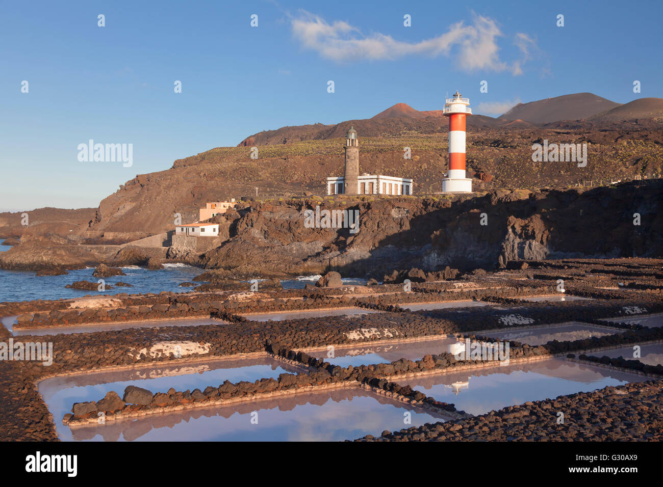 Salines Teneguia, Faro de Fuencaliente lighthouses, Punta de Fuencaliente, La Palma, Canary Islands, Spain, Europe Stock Photo