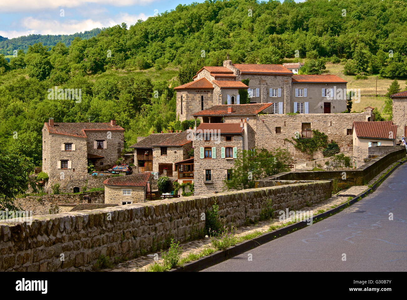 Perched medieval village, Allier River, Auvergne, Haute Loire, France, Europe Stock Photo