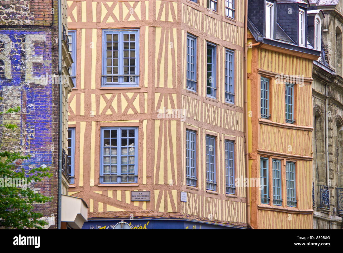Half timbered Norman facades, Rouen, Normandy, France, Europe Stock Photo