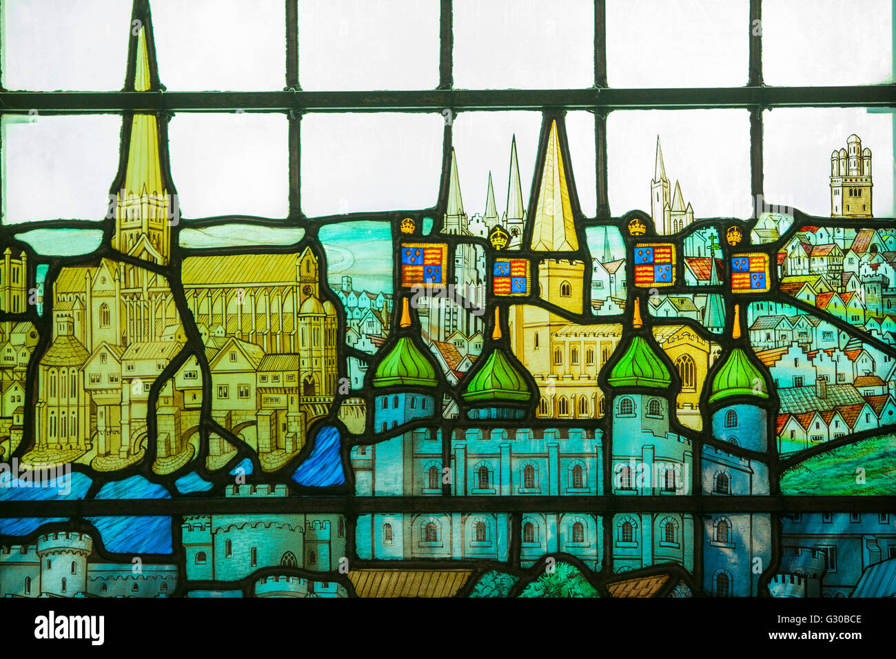 All Hallows by the Tower stained glass window, London, England, United Kingdom, Europe Stock