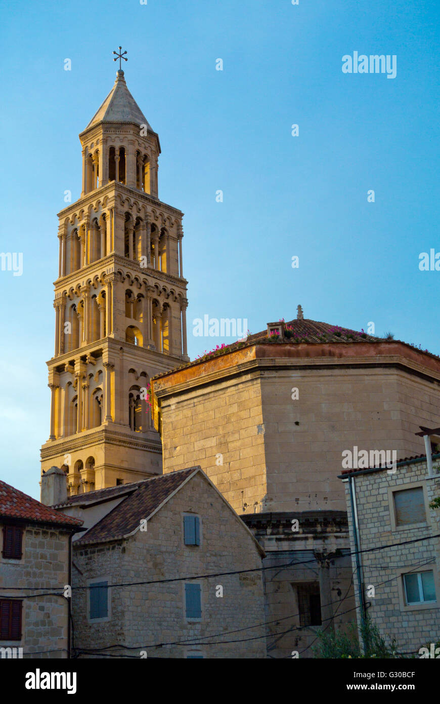 St Dominius bell tower and the cathedral, Grad, old town, Split, Dalmatia, Croatia Stock Photo