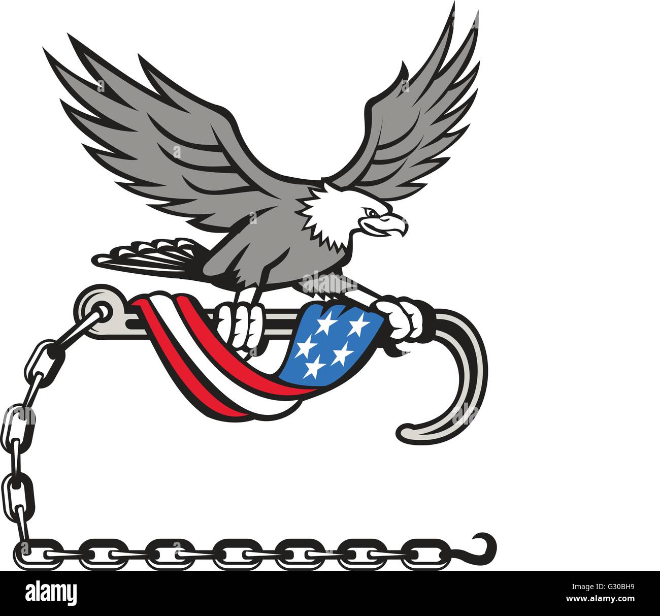 Illustration of an american bald eagle clutching with its talon a