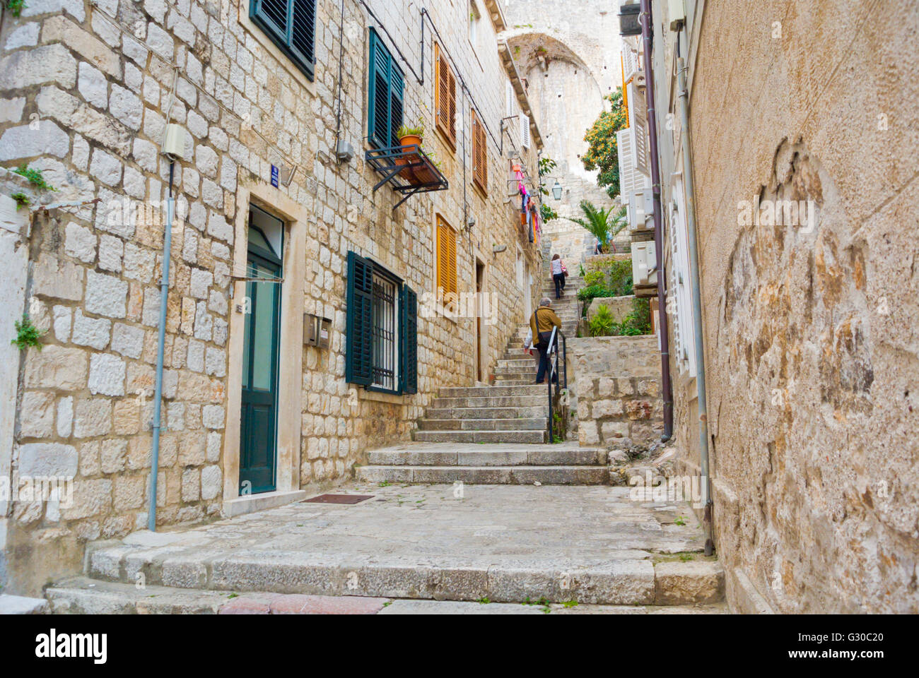 Ispod Mincete, street near Minceta tower, Grad, the old town, Dubrovnik, Dalmatia, Croatia Stock Photo