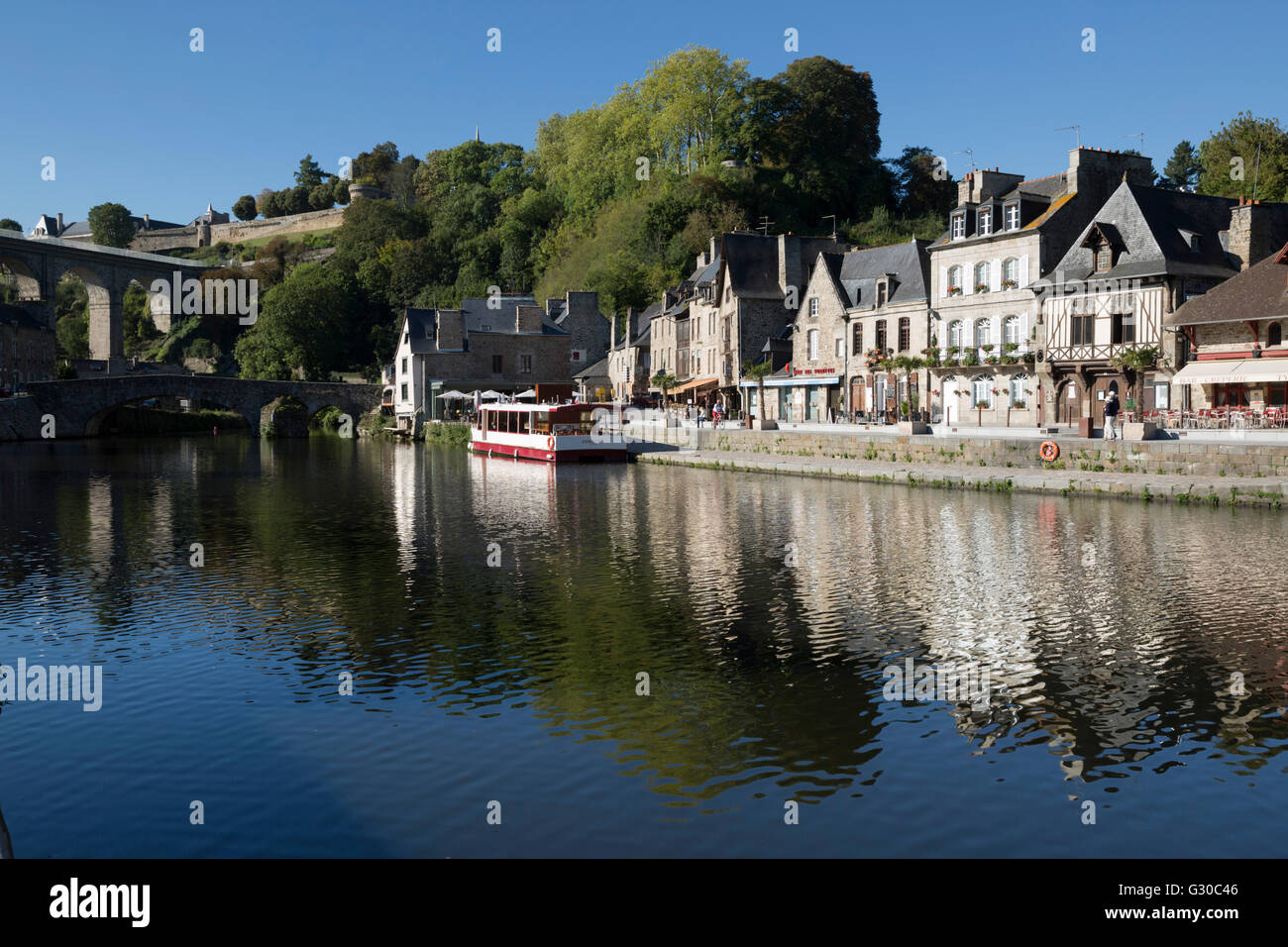 The port and River Rance, Dinan, Cotes d'Armor, Brittany, France, Europe Stock Photo