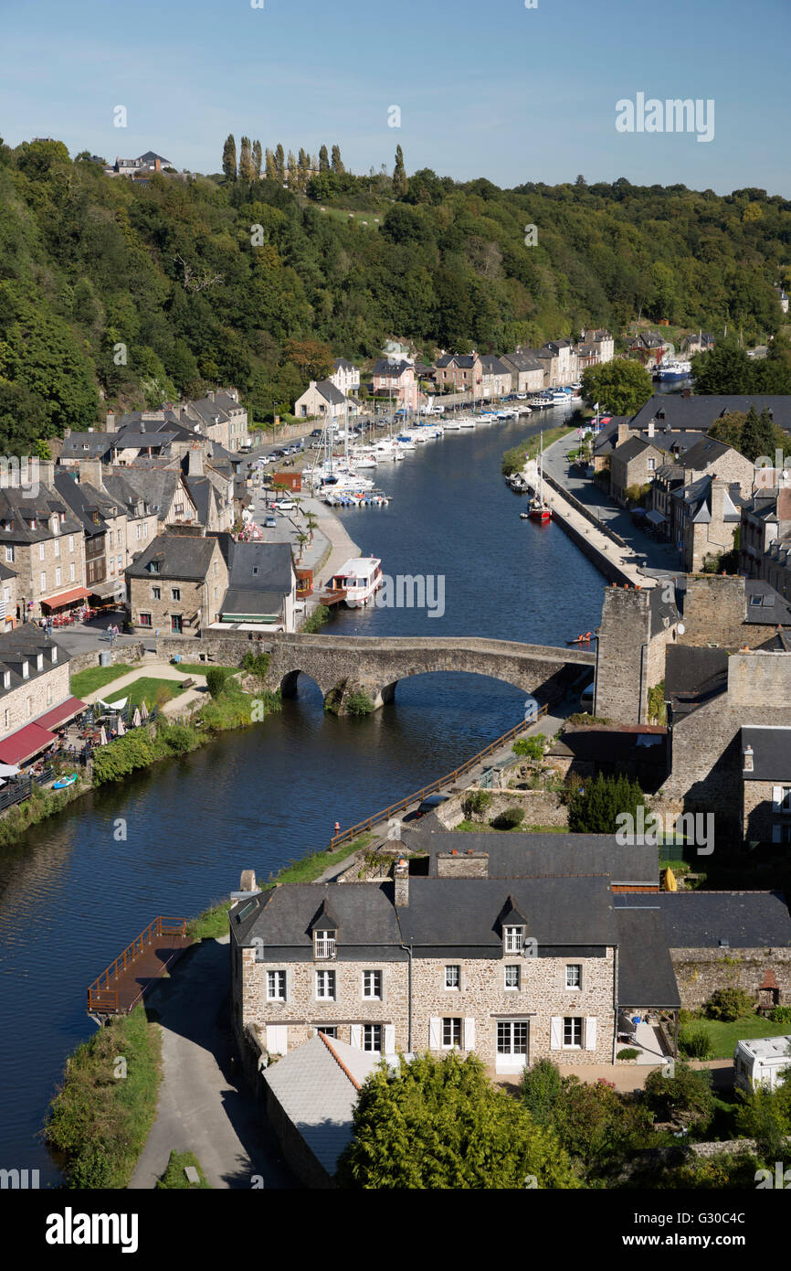 View over the port and River Rance with the Pont Gothique, Dinan, Cotes ...