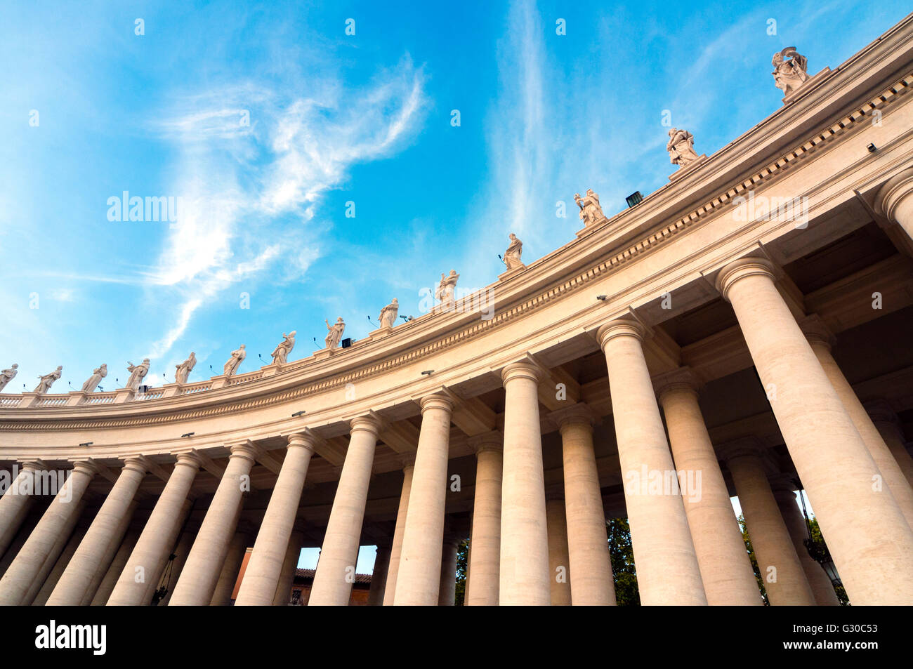 Bernini's 17th century colonnade and statues of saints, St. Peter's Square, Vatican City, UNESCO, Rome, Lazio, Italy Stock Photo