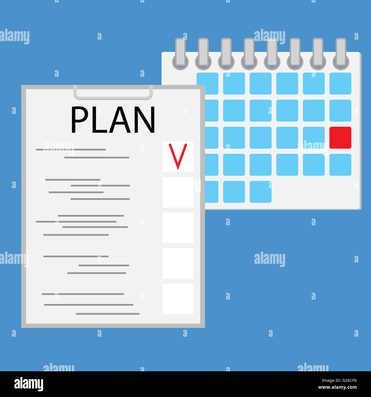 Planning day work flat. Business work every day schedule. Plan day illustration vector Stock Photo