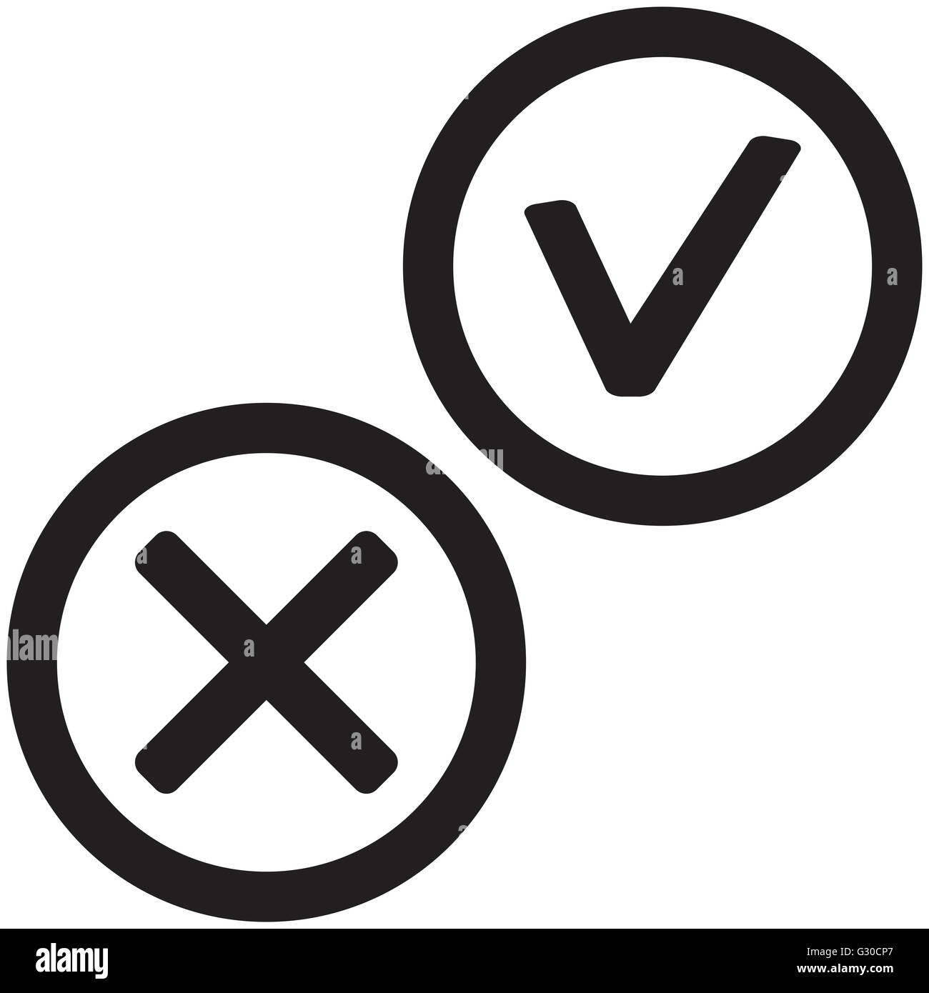 Yes and no icon black white. Choice mark illustration, positive check and negative select vector Stock Photo