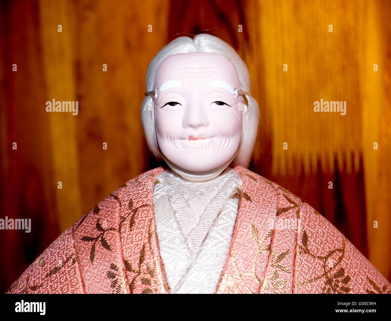 The Antique Kimekomi Japanese doll old woman Uba depicting a Noh play