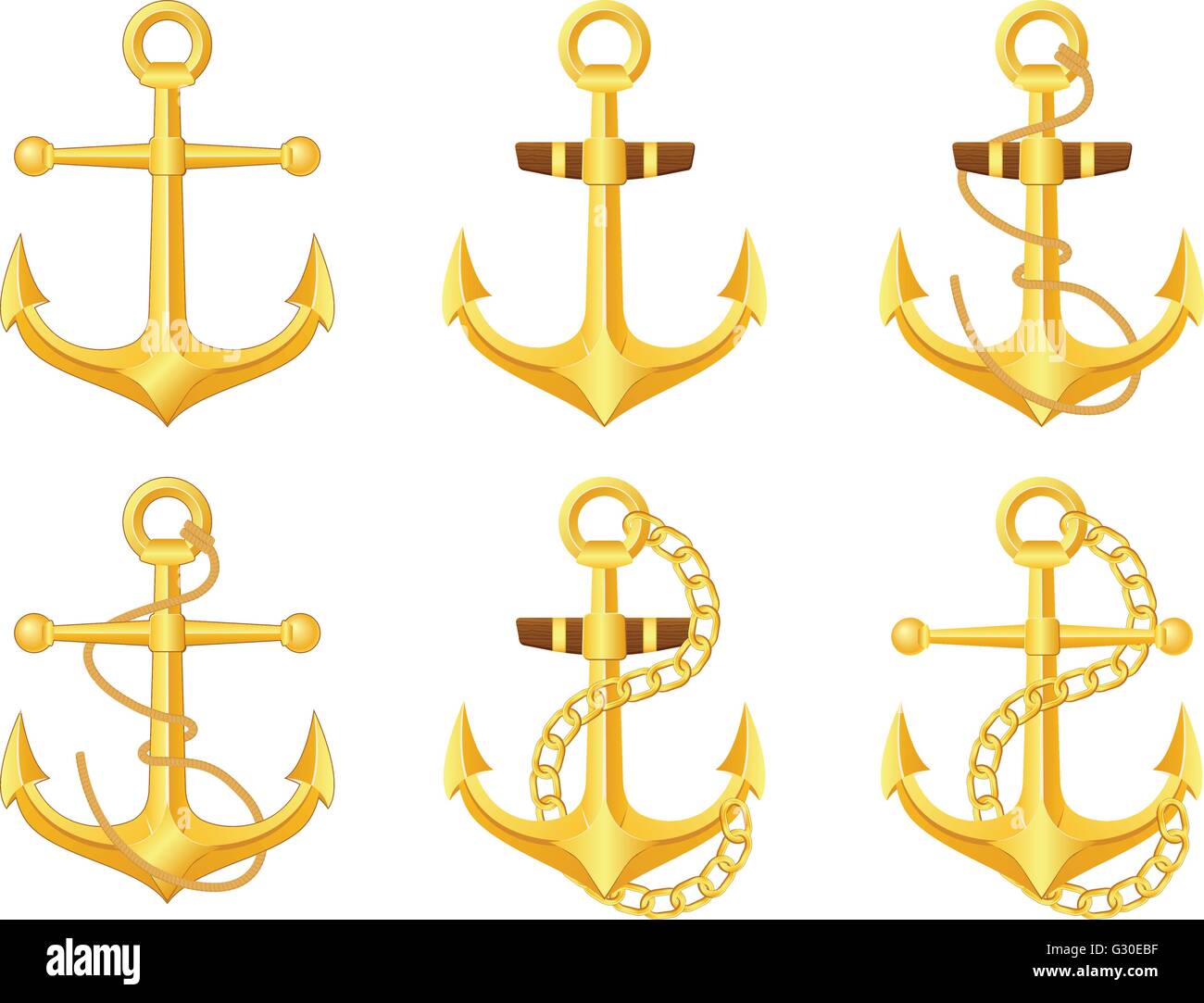 Anchor set on a white background. Vector illustration. Stock Vector