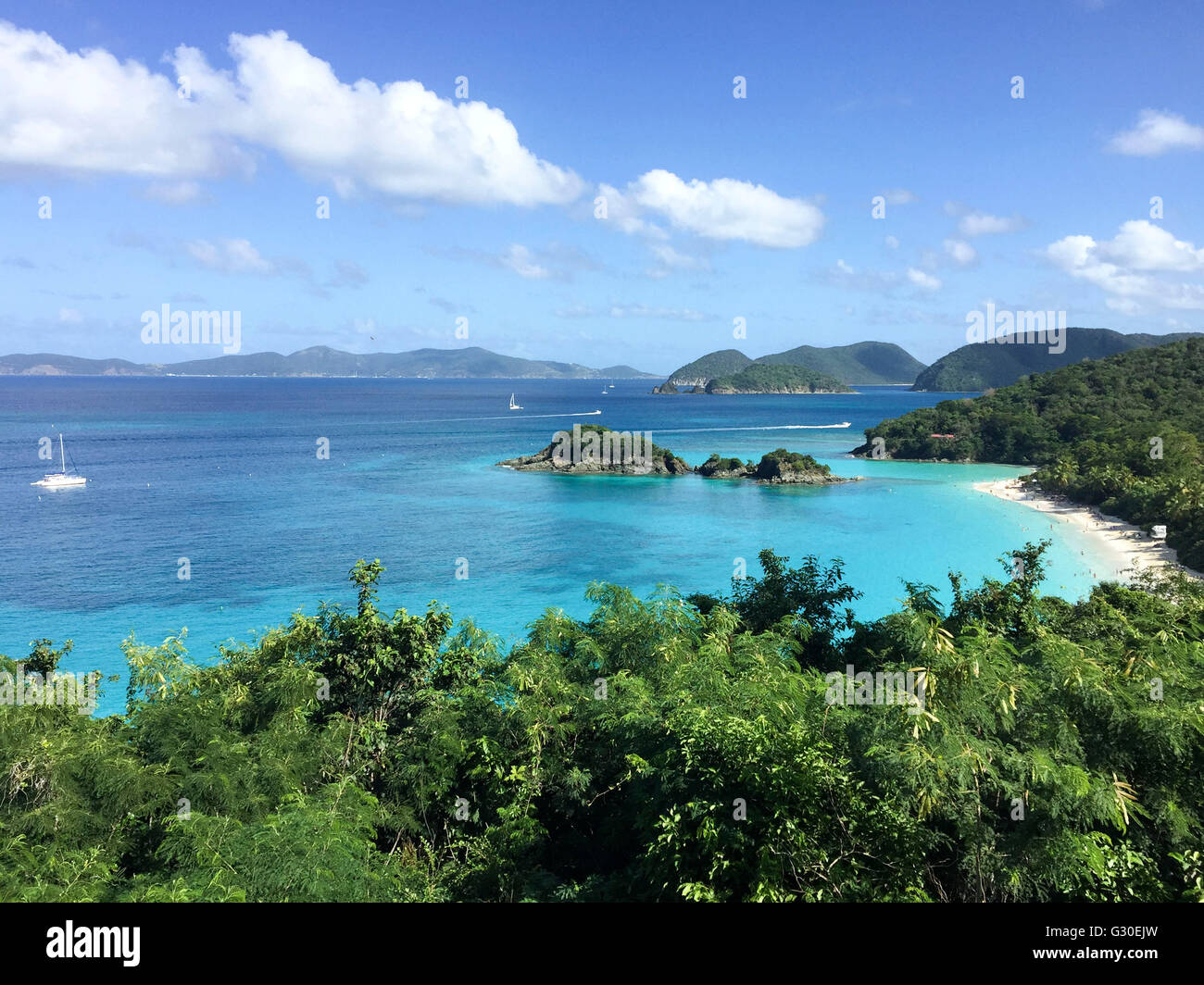 Trunk Bay, St. John, US Virgin Islands with the British Virgin Islands in the distance Stock