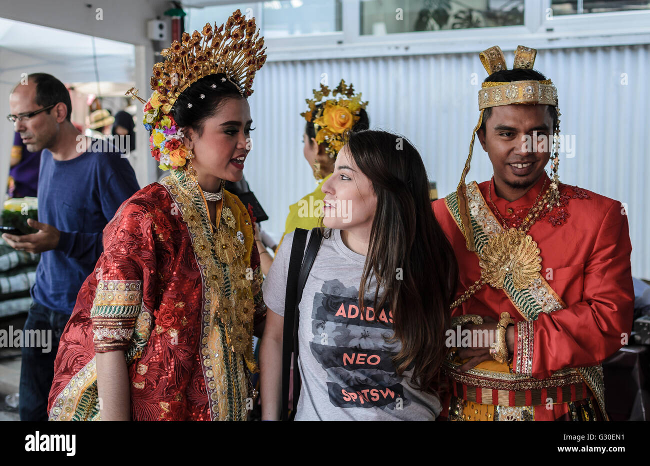 Madrid, Spain, 4 st June 2016.  A wedding reception in the Indonesian joint bazaar 2016 organized by Indonesian Embassy. Stock Photo