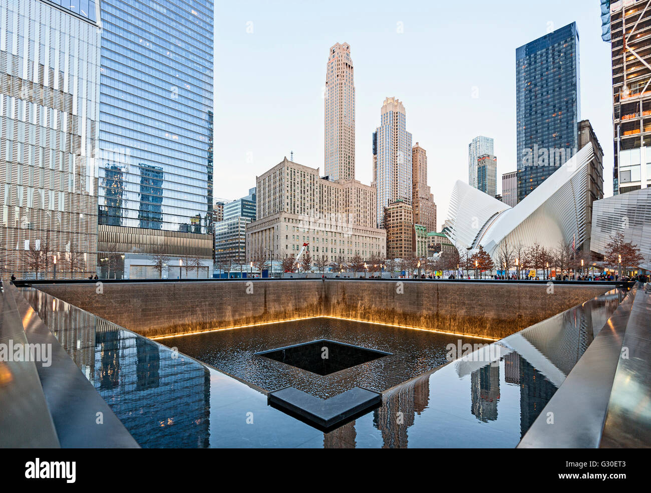 Oculus Santiago Calatrava 9/11 Memorial Plaza Manhattan New York City Reflecting Pool Stock Photo