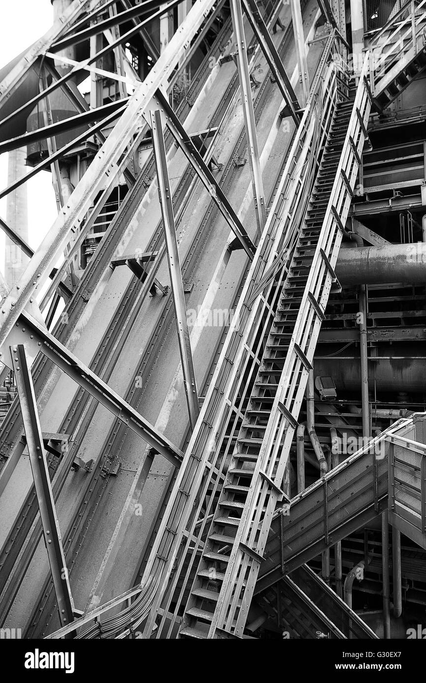 B&W image of walkways on smelting plant Stock Photo